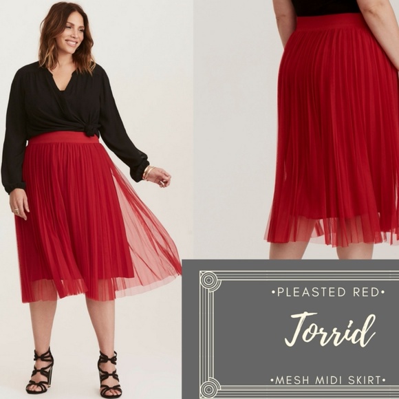 torrid skirts nwots red pleated mesh midi skirt plus size poshmark red skirts plus size
